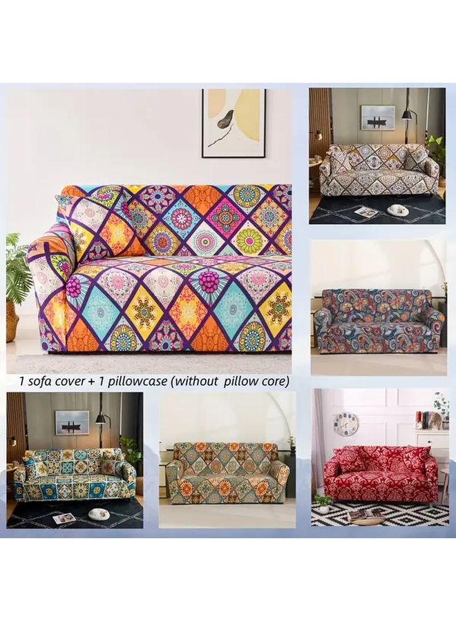 Single Seat Autumn Words Bohemian Floral Sofa Cover with Pillowcase Stretchable Breathable Machine Washable - Image 2